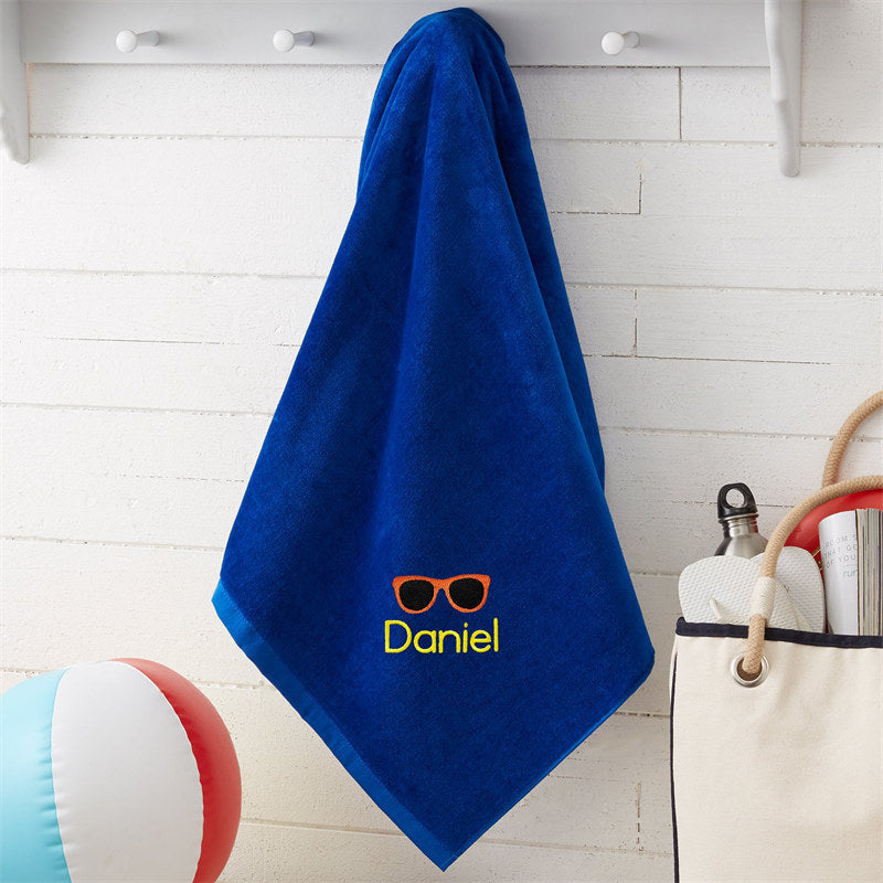 Aperturee - Blue Holiday Fun Summer Embroidered Beach Towel