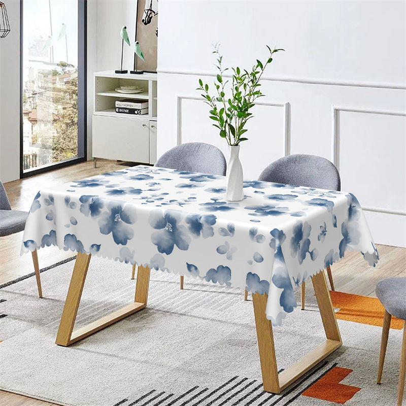 Aperturee - Blue Ink Floral Prints Spring Rectangle Tablecloth