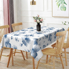 Aperturee - Blue Ink Floral Prints Spring Rectangle Tablecloth