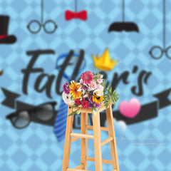 Aperturee - Blue Lattice Heart Hat Fathers Day Party Backdrop