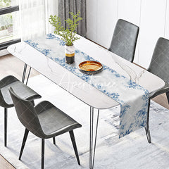 Aperturee - Blue Leaves Watercolor Faded Dining Table Runner