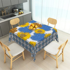 Aperturee - Blue Leopard Print Heart Floral Square Tablecloth