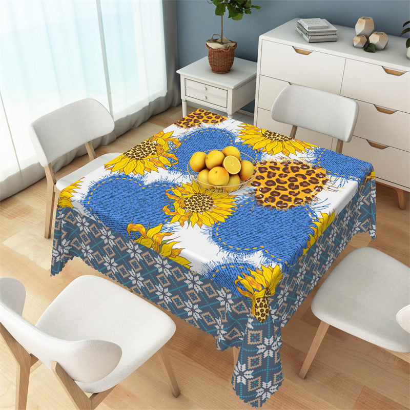 Aperturee - Blue Leopard Print Heart Floral Square Tablecloth