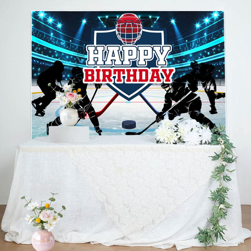 Aperturee - Blue Light Ice Hockey Birthday Backdrop For Boy