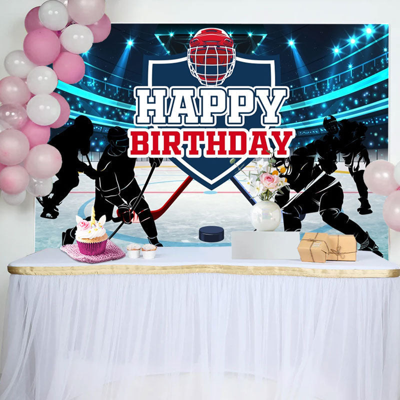 Aperturee - Blue Light Ice Hockey Birthday Backdrop For Boy