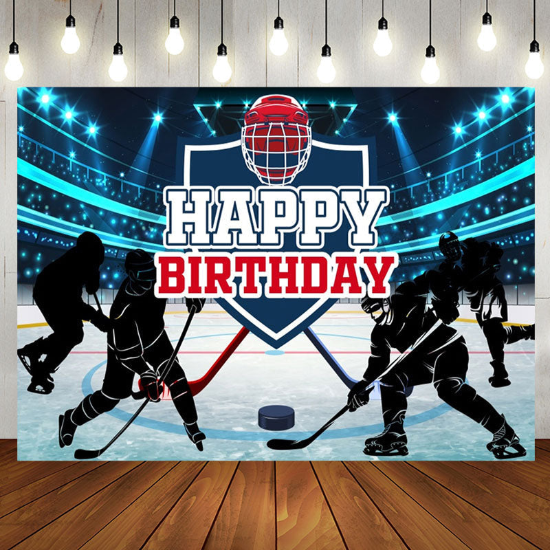 Aperturee - Blue Light Ice Hockey Birthday Backdrop For Boy