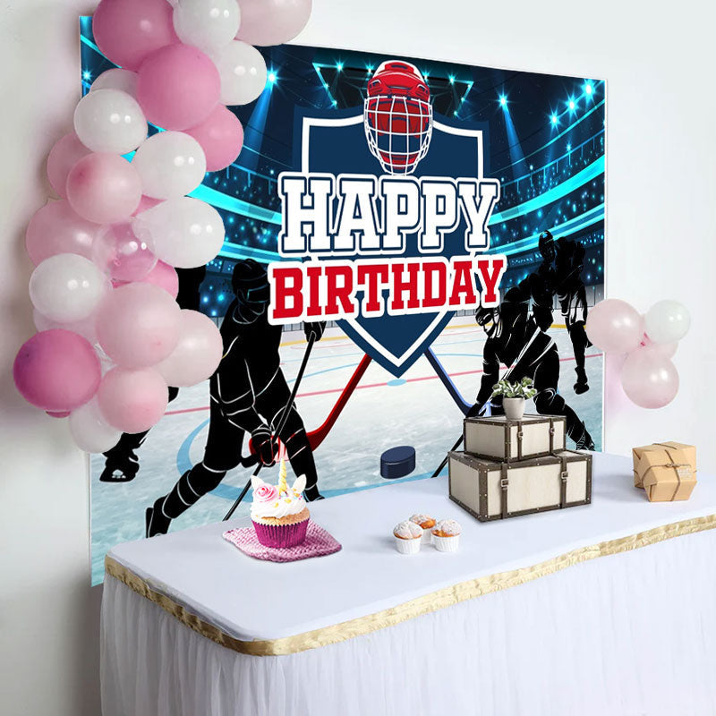 Aperturee - Blue Light Ice Hockey Birthday Backdrop For Boy