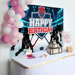 Aperturee - Blue Light Ice Hockey Birthday Backdrop For Boy