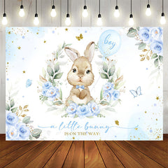 Aperturee - Blue Little Bunny Floral Boy Baby Shower Backdrop