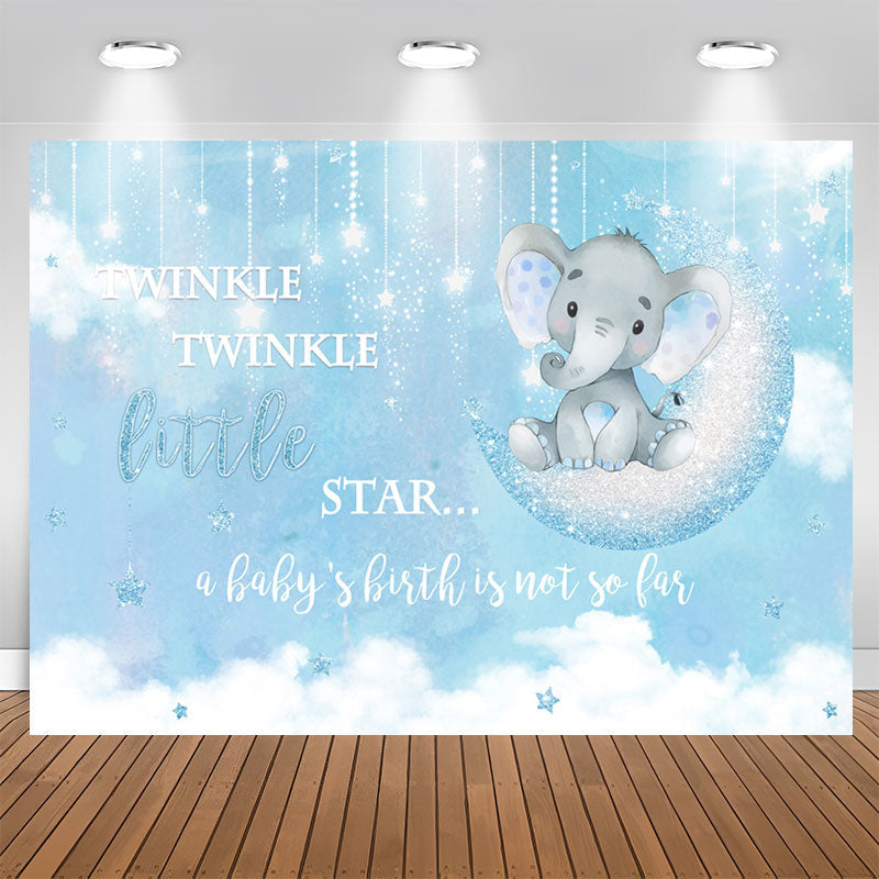 Aperturee - Blue Little Star And Elephant Baby Shower Backdrop