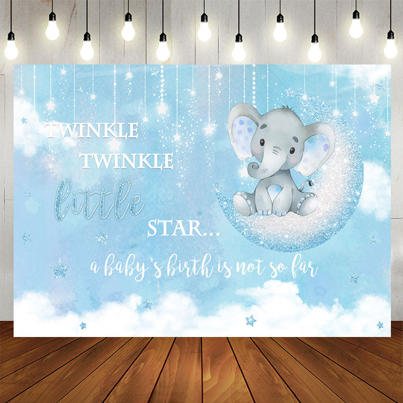 Aperturee - Blue Little Star And Elephant Baby Shower Backdrop