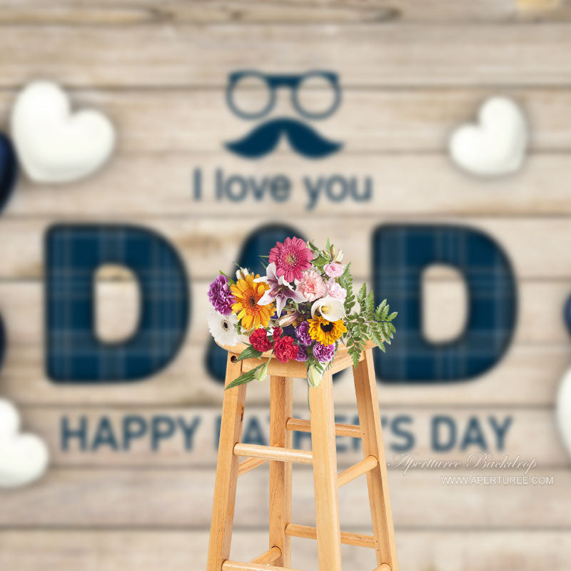 Aperturee - Blue Love Wooden Board Fathers Day Picture Backdrop