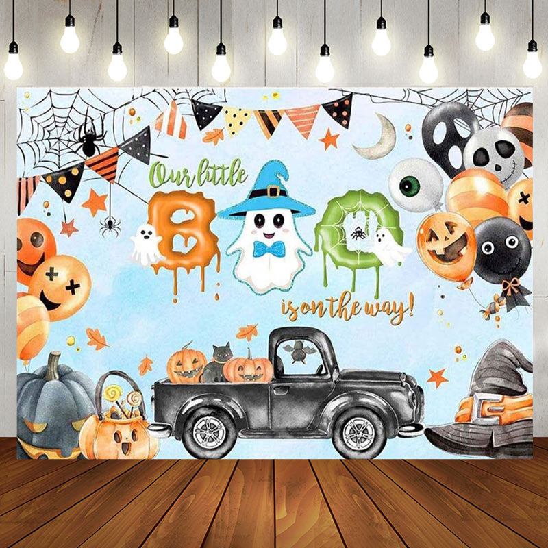 Aperturee - Blue Melted Cute Boo Halloween Baby Shower Backdrop