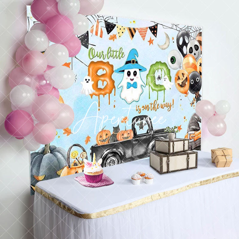 Aperturee - Blue Melted Cute Boo Halloween Baby Shower Backdrop