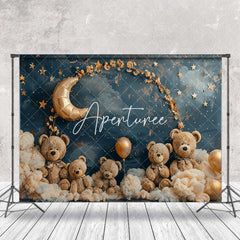 Aperturee - Blue Moon Night Stars Teddy Bear Cake Smash Backdrop