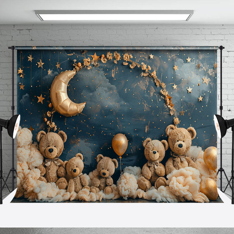 Aperturee - Blue Moon Night Stars Teddy Bear Cake Smash Backdrop