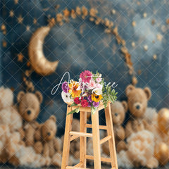 Aperturee - Blue Moon Night Stars Teddy Bear Cake Smash Backdrop