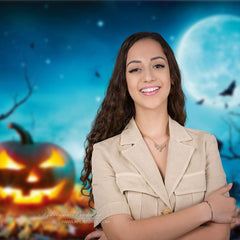 Aperturee - Blue Moon Pumpkin Photo Backdrop Halloween Decor