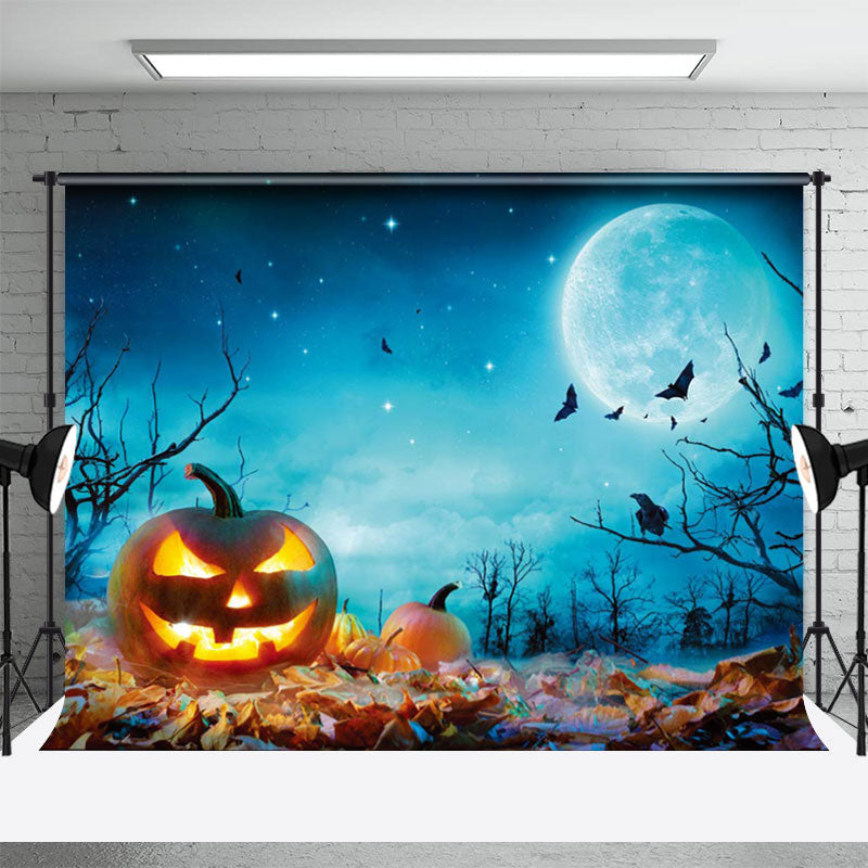 Aperturee - Blue Moon Pumpkin Photo Backdrop Halloween Decor