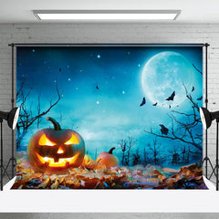 Aperturee - Blue Moon Pumpkin Photo Backdrop Halloween Decor