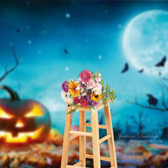 Aperturee - Blue Moon Pumpkin Photo Backdrop Halloween Decor