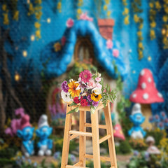 Aperturee - Blue Mushroom House Spring Backdrop For Photograph