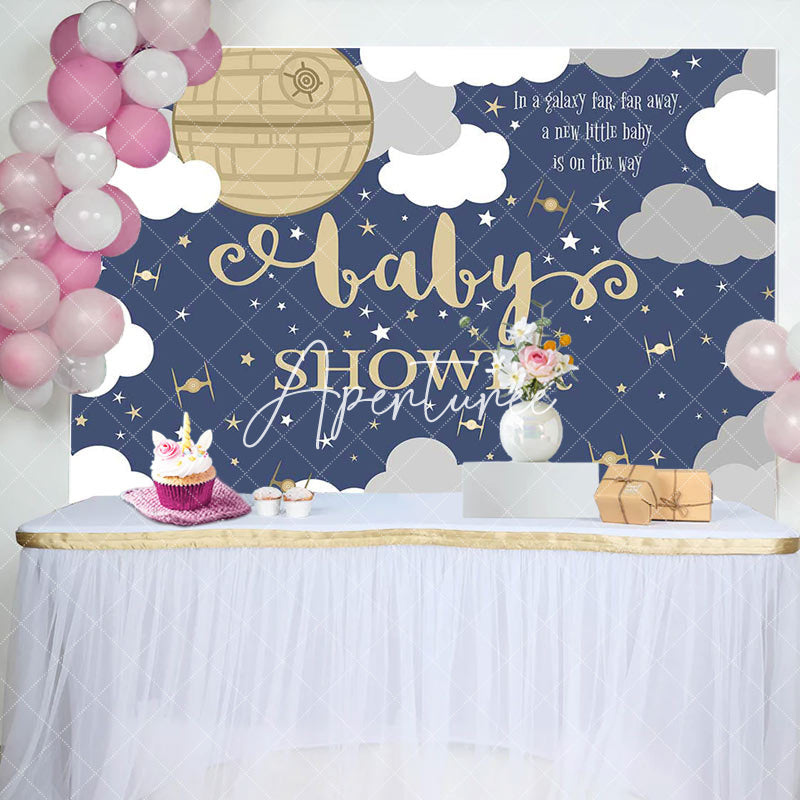 Aperturee - Blue Night Sky Clouds Galaxy Baby Shower Backdrop