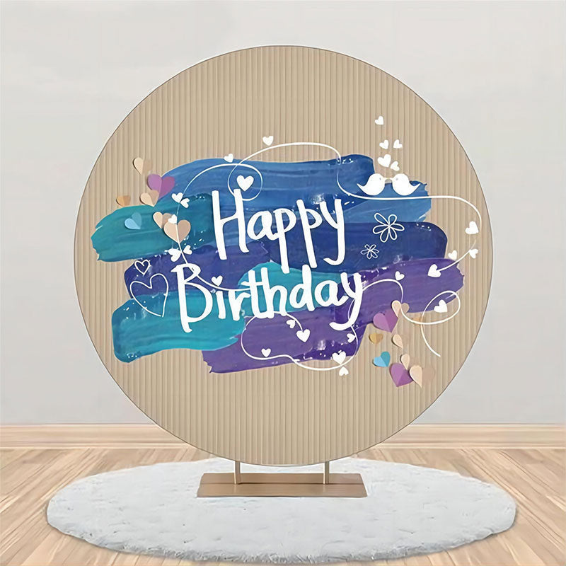 Aperturee - Blue Oil Paint Brown Stripe Round Birthday Backdrop