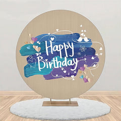 Aperturee - Blue Oil Paint Brown Stripe Round Birthday Backdrop