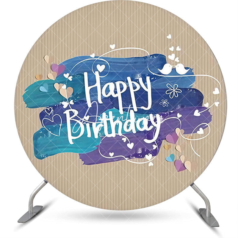 Aperturee - Blue Oil Paint Brown Stripe Round Birthday Backdrop