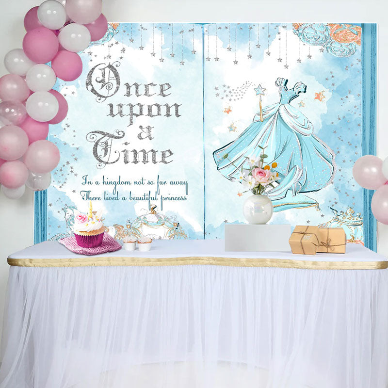 Aperturee - Blue Opening Book Cinderella Girl Birthday Backdrop