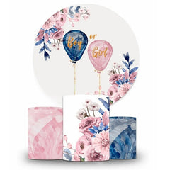 Aperturee Blue Or Pink Ballon Floral Round Baby Shower Backdrop Kit