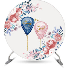 Aperturee - Blue Or Pink Balloon Floral Round Baby Shower Backdrop Kit