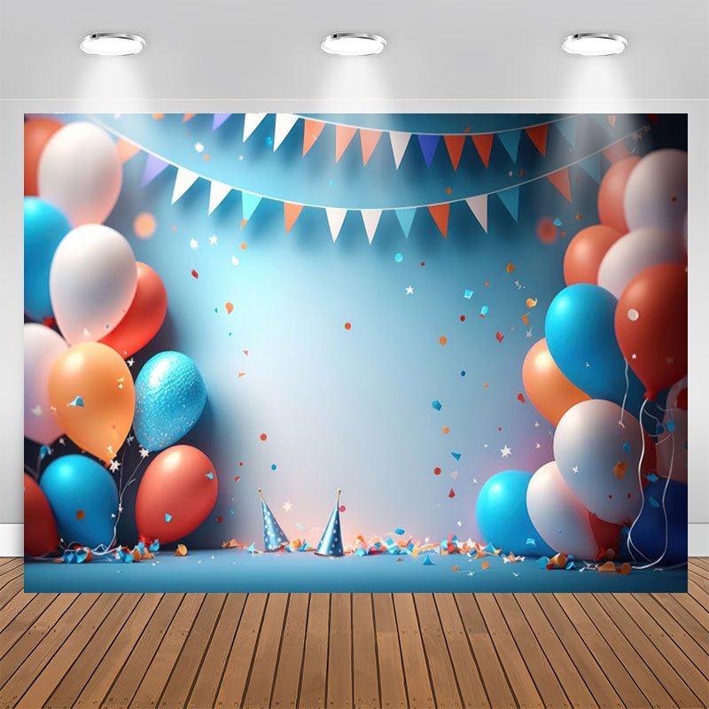 Aperturee - Blue Orange Balloons Confetti 1st Birthday Backdrop