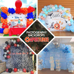 Aperturee - Blue Orange Balloons Confetti 1st Birthday Backdrop