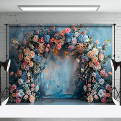 Aperturee - Blue Orange Wall Spring Floral Cake Smash Backdrop