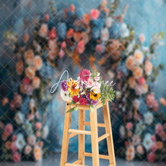 Aperturee - Blue Orange Wall Spring Floral Cake Smash Backdrop