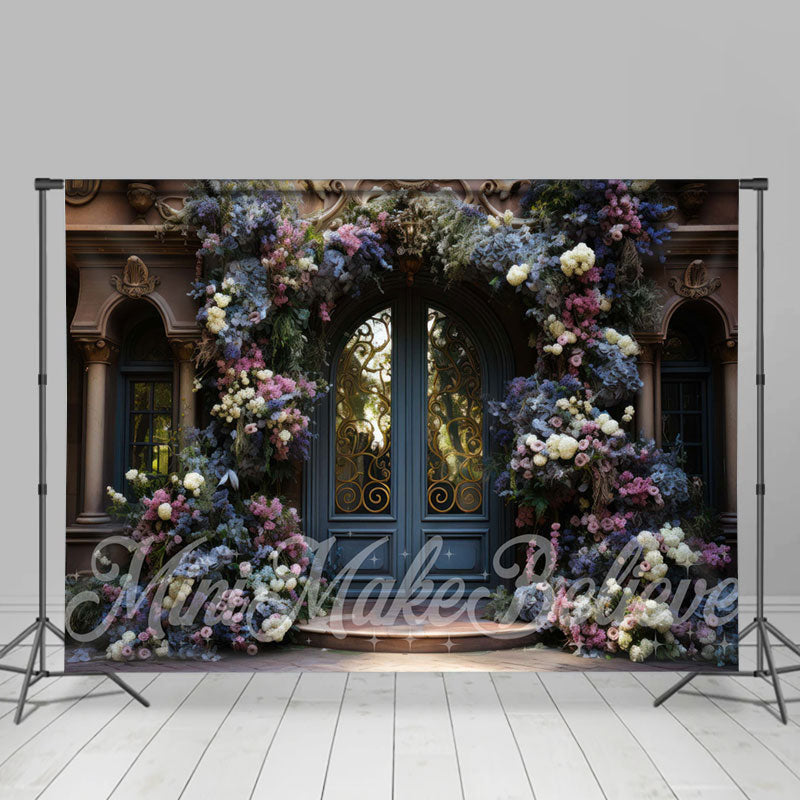 Aperturee - Blue Palace Door Floral Vine Arch Flower Backdrop