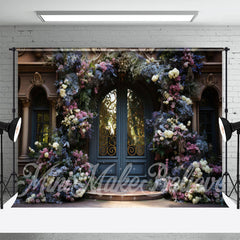 Aperturee - Blue Palace Door Floral Vine Arch Flower Backdrop