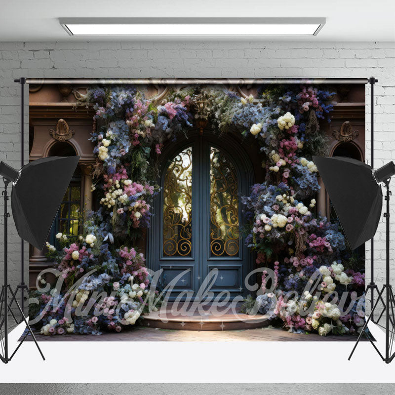 Aperturee - Blue Palace Door Floral Vine Arch Flower Backdrop