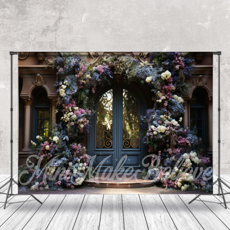 Aperturee - Blue Palace Door Floral Vine Arch Flower Backdrop