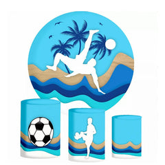 Aperturee Blue Palm Tree Football Birthday Round Backdrop Kit