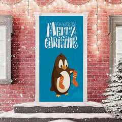 Aperturee - Blue Penguin Stockings Merry Christmas Door Cover