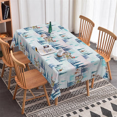 Aperturee - Blue Pine Tree Reindeer Christmas House Tablecloth