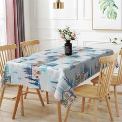 Aperturee - Blue Pine Tree Reindeer Christmas House Tablecloth