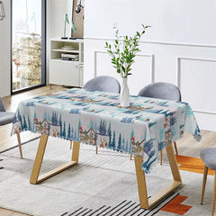 Aperturee - Blue Pine Tree Reindeer Christmas House Tablecloth