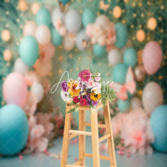 Aperturee - Blue Pink Balloon Butterfly Light Cake Smash Backdrop