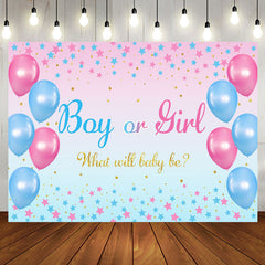 Aperturee - Blue Pink Balloon Star Boho Gender Reveal Backdrop