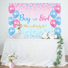 Aperturee - Blue Pink Balloon Star Boho Gender Reveal Backdrop