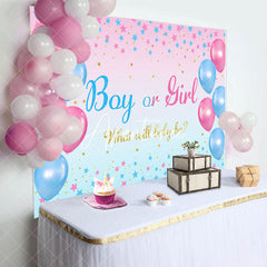 Aperturee - Blue Pink Balloon Star Boho Gender Reveal Backdrop